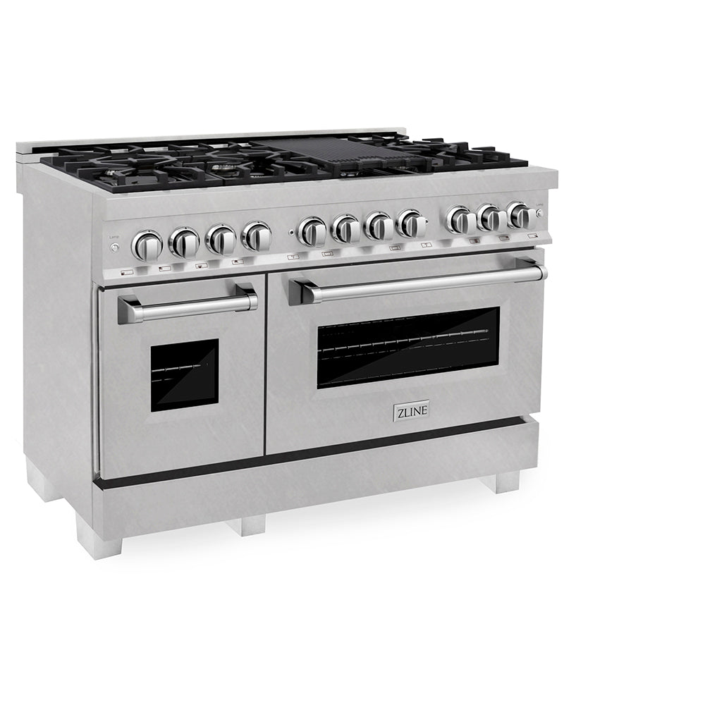 ZLINE 48 in. 6.0 cu. ft. Legacy Dual Fuel Range with 7 Burner Gas Cooktop and 2 Electric Ovens in Satin Stainless Steel, Open Box-Excellent Condition