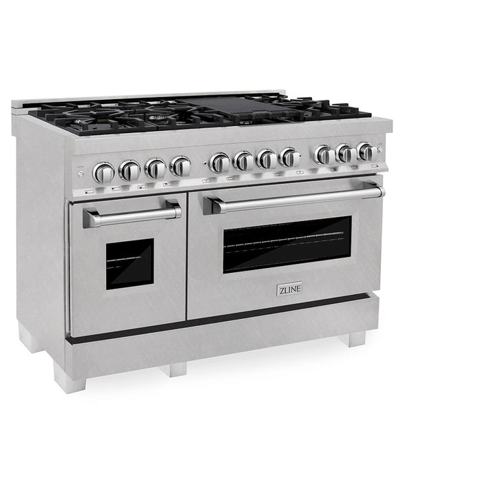ZLINE 48 in. 6.0 cu. ft. Legacy Dual Fuel Range with 7 Burner Gas Cooktop and 2 Electric Ovens in Satin Stainless Steel, Open Box-Excellent Condition