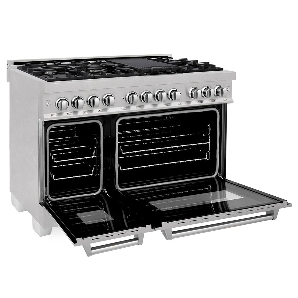 ZLINE 48 in. 6.0 cu. ft. Legacy Dual Fuel Range with 7 Burner Gas Cooktop and 2 Electric Ovens in Satin Stainless Steel, Open Box-Excellent Condition