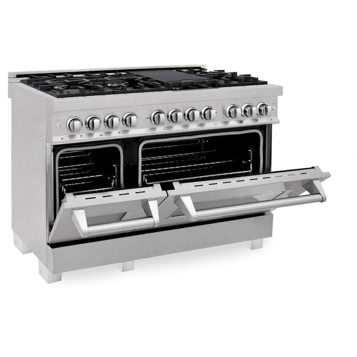 ZLINE 48 in. 6.0 cu. ft. Legacy Dual Fuel Range with 7 Burner Gas Cooktop and 2 Electric Ovens in Satin Stainless Steel (RAS-SN-48)