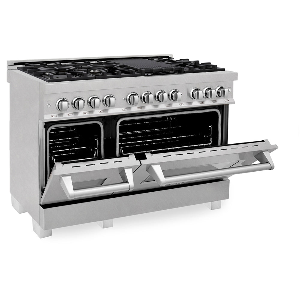 ZLINE 48 in. 6.0 cu. ft. Legacy Dual Fuel Range with 7 Burner Gas Cooktop and 2 Electric Ovens in Satin Stainless Steel, Open Box-Excellent Condition