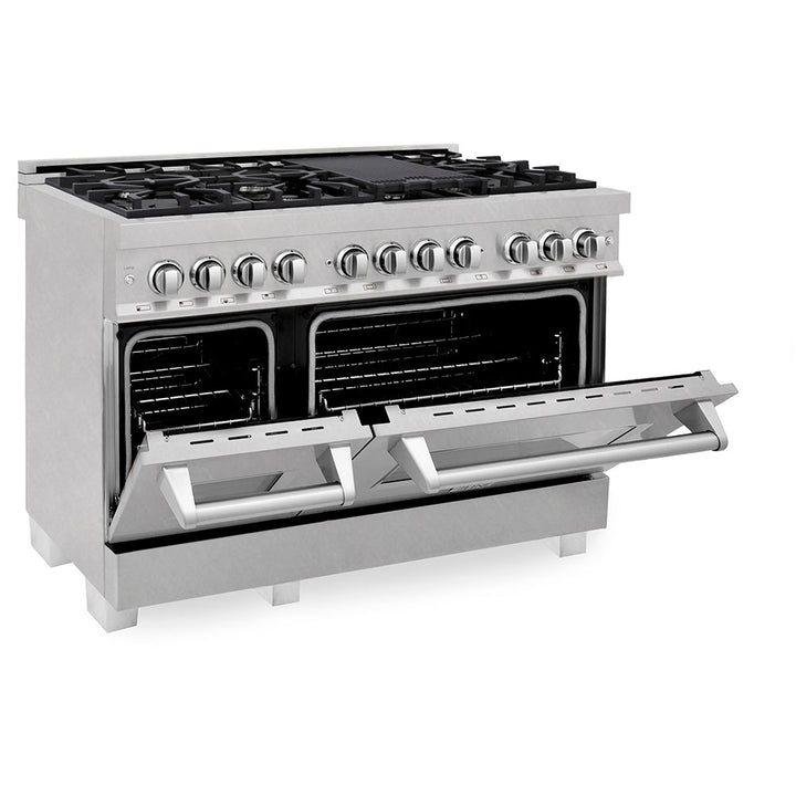 ZLINE 48 in. 6.0 cu. ft. Legacy Dual Fuel Range with 7 Burner Gas Cooktop and 2 Electric Ovens in Satin Stainless Steel, Open Box-Excellent Condition