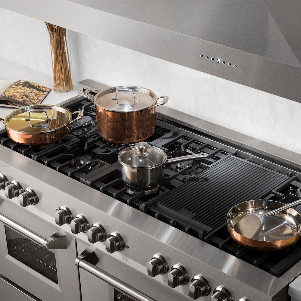 ZLINE 60 in. 7.4 cu. ft. Legacy Dual Fuel Range with 9 Burner Gas Cooktop and 2 Electric Convection Ovens in Satin Stainless Steel (RAS-SN-60)