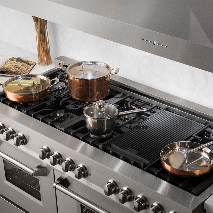 ZLINE 60 in. 7.4 cu. ft. Legacy Dual Fuel Range with 9 Burner Gas Cooktop and 2 Electric Convection Ovens in Satin Stainless Steel (RAS-SN-60)