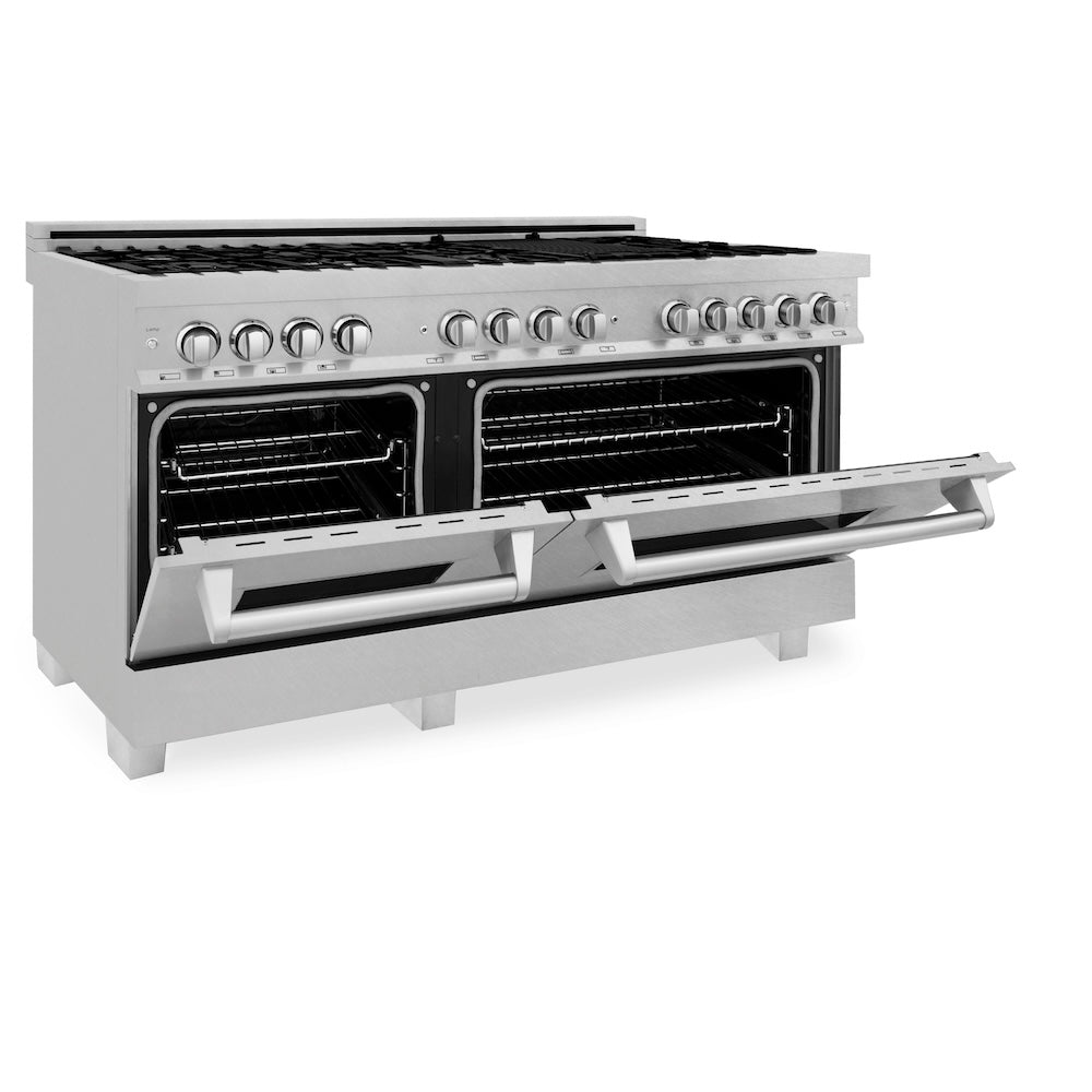 ZLINE 60 in. 7.4 cu. ft. Legacy Dual Fuel Range with 9 Burner Gas Cooktop and 2 Electric Convection Ovens in Satin Stainless Steel (RAS-SN-60)