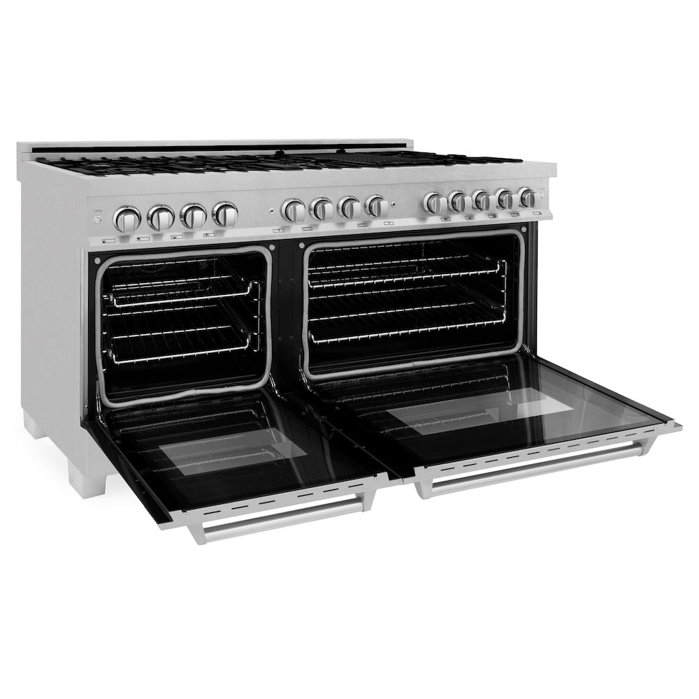 ZLINE 60 in. 7.4 cu. ft. Legacy Dual Fuel Range with 9 Burner Gas Cooktop and 2 Electric Convection Ovens in Satin Stainless Steel, Open Box-Excellent Condition