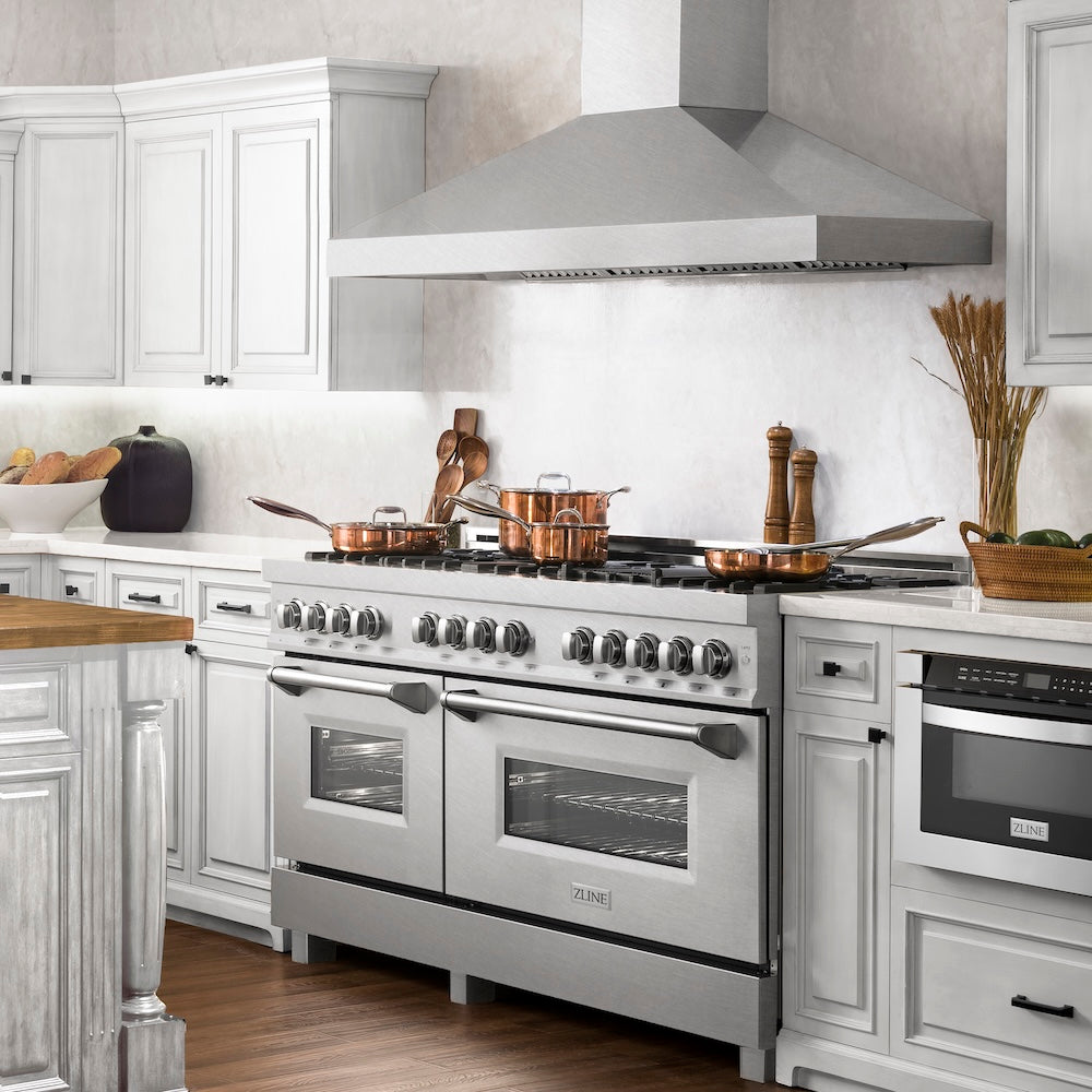 ZLINE 60 in. 7.4 cu. ft. Legacy Dual Fuel Range with 9 Burner Gas Cooktop and 2 Electric Convection Ovens in Satin Stainless Steel, Open Box-Excellent Condition