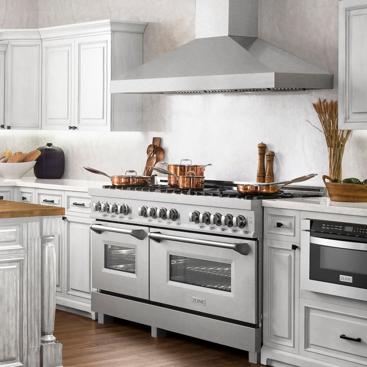 ZLINE 60 in. 7.4 cu. ft. Legacy Dual Fuel Range with 9 Burner Gas Cooktop and 2 Electric Convection Ovens in Satin Stainless Steel, Open Box-Excellent Condition