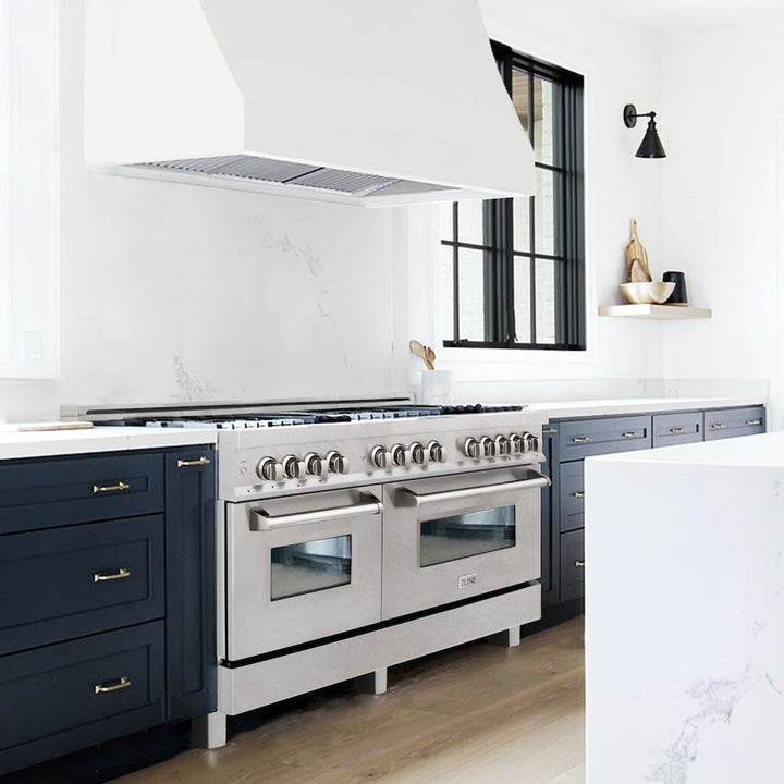 ZLINE 60 in. 7.4 cu. ft. Legacy Dual Fuel Range with 9 Burner Gas Cooktop and 2 Electric Convection Ovens in Satin Stainless Steel (RAS-SN-60)