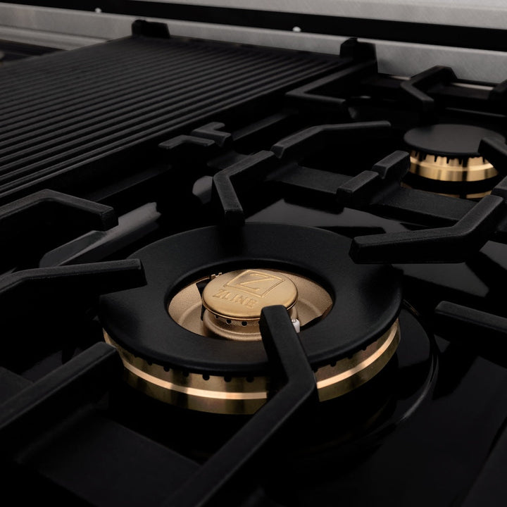 ZLINE 48 in. 6.0 cu. ft. Legacy Dual Fuel Range with Gas Cooktop and 2 Electric Ovens in Satin Stainless Steel with 6 Brass Burners (RAS-SN-BR-48)