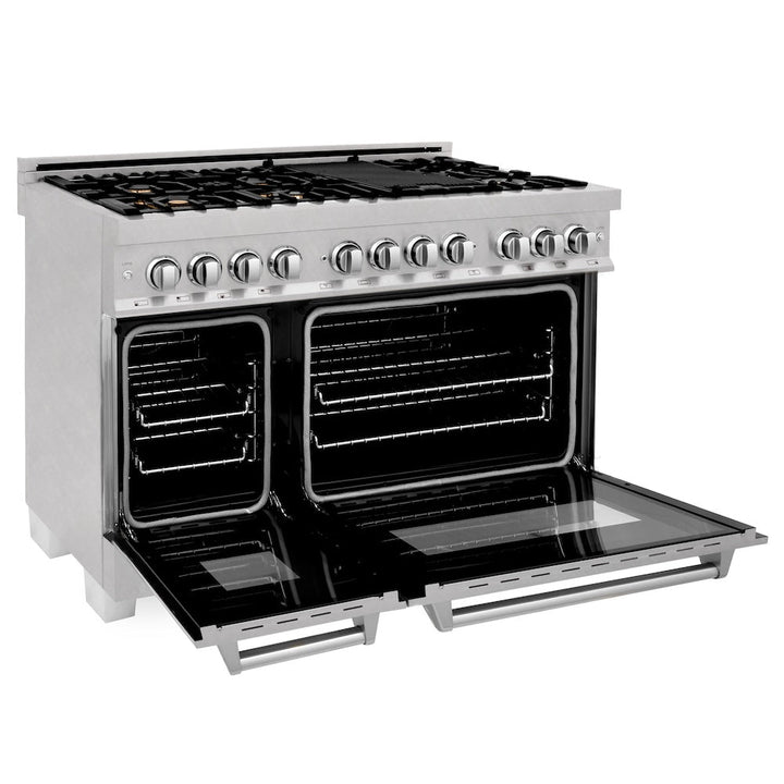 ZLINE 48 in. 6.0 cu. ft. Legacy Dual Fuel Range with Gas Cooktop and 2 Electric Ovens in Satin Stainless Steel with 6 Brass Burners (RAS-SN-BR-48)