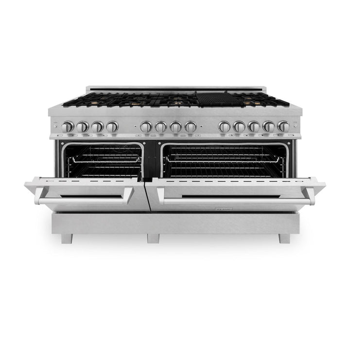 ZLINE 60 in. 7.4 cu. ft. Legacy Dual Fuel Range with Gas Cooktop and 2 Electric Convection Ovens in Satin Stainless Steel with 8 Brass Burners (RAS-SN-BR-60)