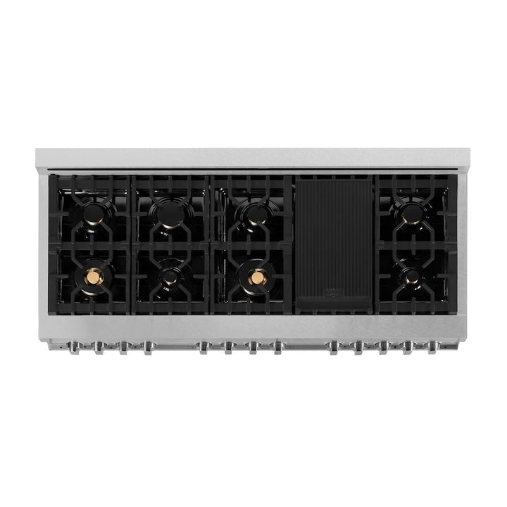 ZLINE 60 in. 7.4 cu. ft. Legacy Dual Fuel Range with Gas Cooktop and 2 Electric Convection Ovens in Satin Stainless Steel with 8 Brass Burners (RAS-SN-BR-60)