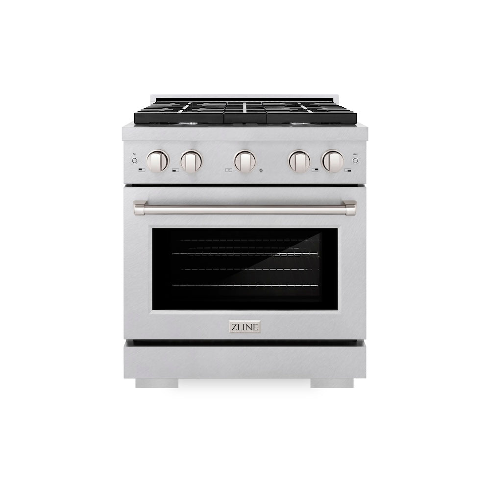 ZLINE 30 in. 4.2 cu. ft. Paramount Dual Fuel Range with 4 Burner Gas Cooktop and Electric Convection Oven in Satin Stainless Steel (SDRS-30)