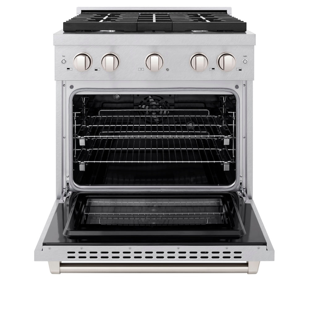 ZLINE 30 in. 4.2 cu. ft. Paramount Dual Fuel Range with 4 Burner Gas Cooktop and Electric Convection Oven in Satin Stainless Steel, Open Box-Excellent Condition