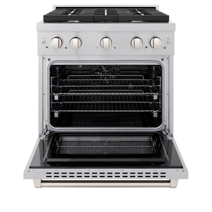 ZLINE 30 in. 4.2 cu. ft. Paramount Dual Fuel Range with 4 Burner Gas Cooktop and Electric Convection Oven in Satin Stainless Steel, Open Box-Excellent Condition