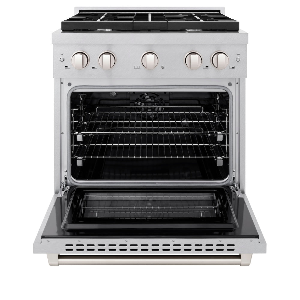 ZLINE 30 in. 4.2 cu. ft. Paramount Dual Fuel Range with 4 Burner Gas Cooktop and Electric Convection Oven in Satin Stainless Steel (SDRS-30)