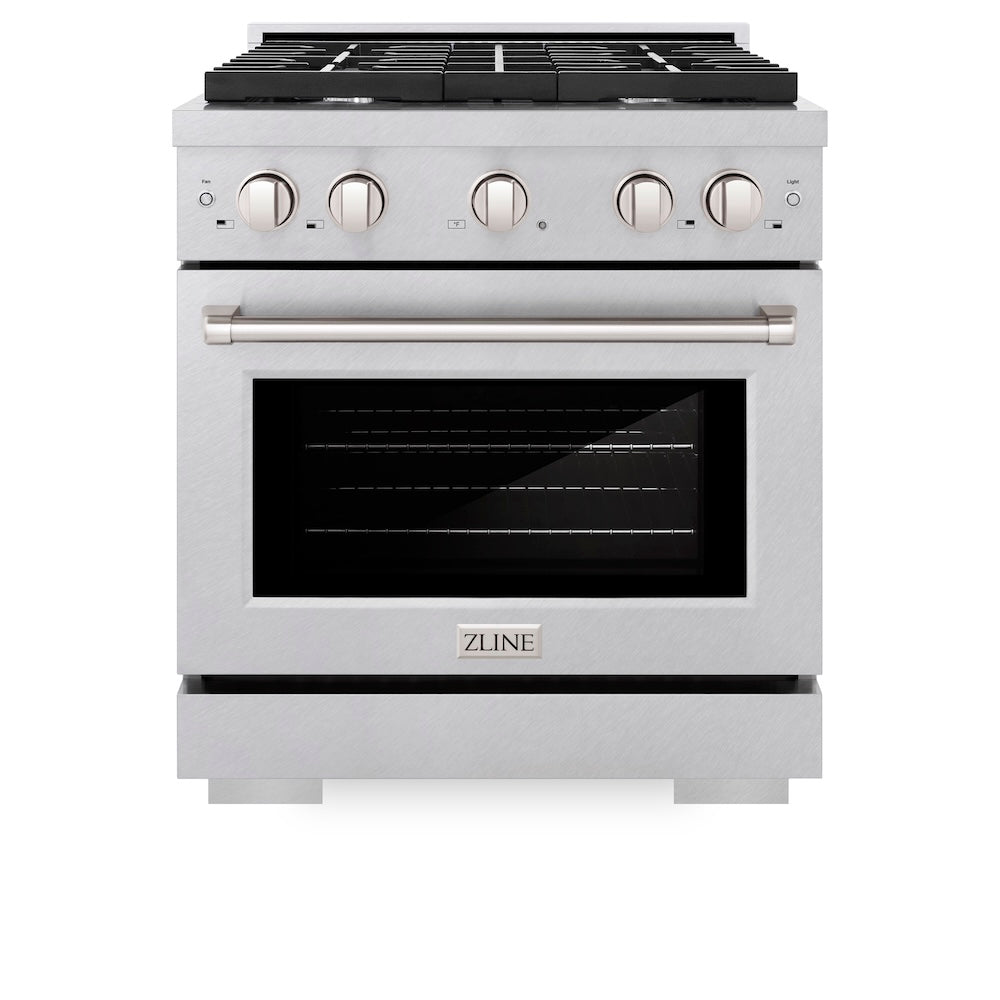ZLINE 30 in. 4.2 cu. ft. Paramount Dual Fuel Range with 4 Burner Gas Cooktop and Electric Convection Oven in Satin Stainless Steel, Open Box-Excellent Condition