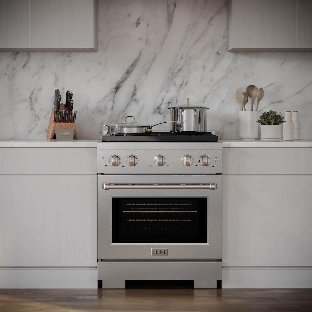 ZLINE 30 in. 4.2 cu. ft. Paramount Dual Fuel Range with 4 Burner Gas Cooktop and Electric Convection Oven in Satin Stainless Steel, Open Box-Excellent Condition