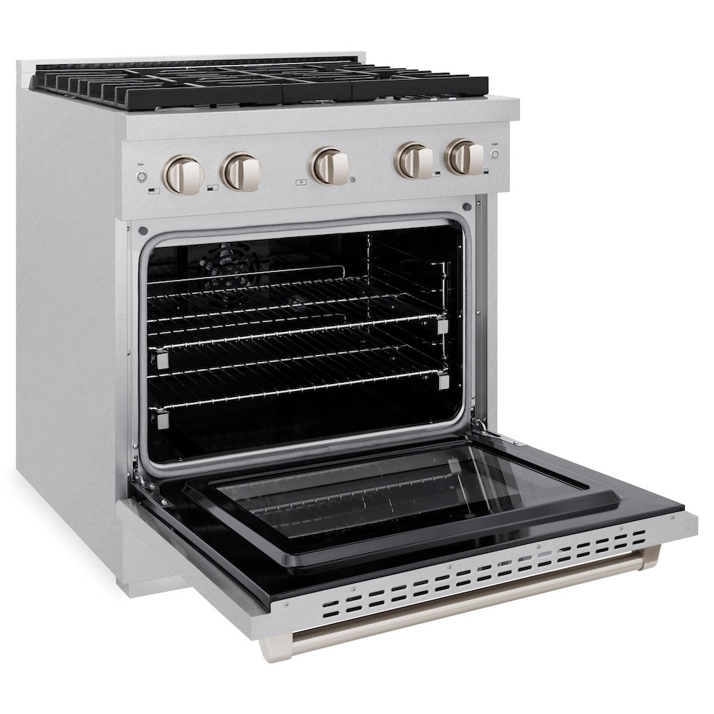 ZLINE 30 in. 4.2 cu. ft. Paramount Dual Fuel Range with 4 Burner Gas Cooktop and Electric Convection Oven in Satin Stainless Steel, Open Box-Excellent Condition