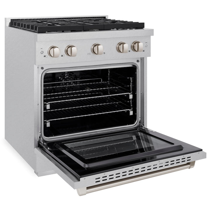 ZLINE 30 in. 4.2 cu. ft. Paramount Dual Fuel Range with 4 Burner Gas Cooktop and Electric Convection Oven in Satin Stainless Steel (SDRS-30)
