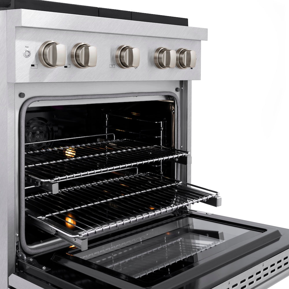 ZLINE 30 in. 4.2 cu. ft. Paramount Dual Fuel Range with 4 Burner Gas Cooktop and Electric Convection Oven in Satin Stainless Steel, Open Box-Excellent Condition