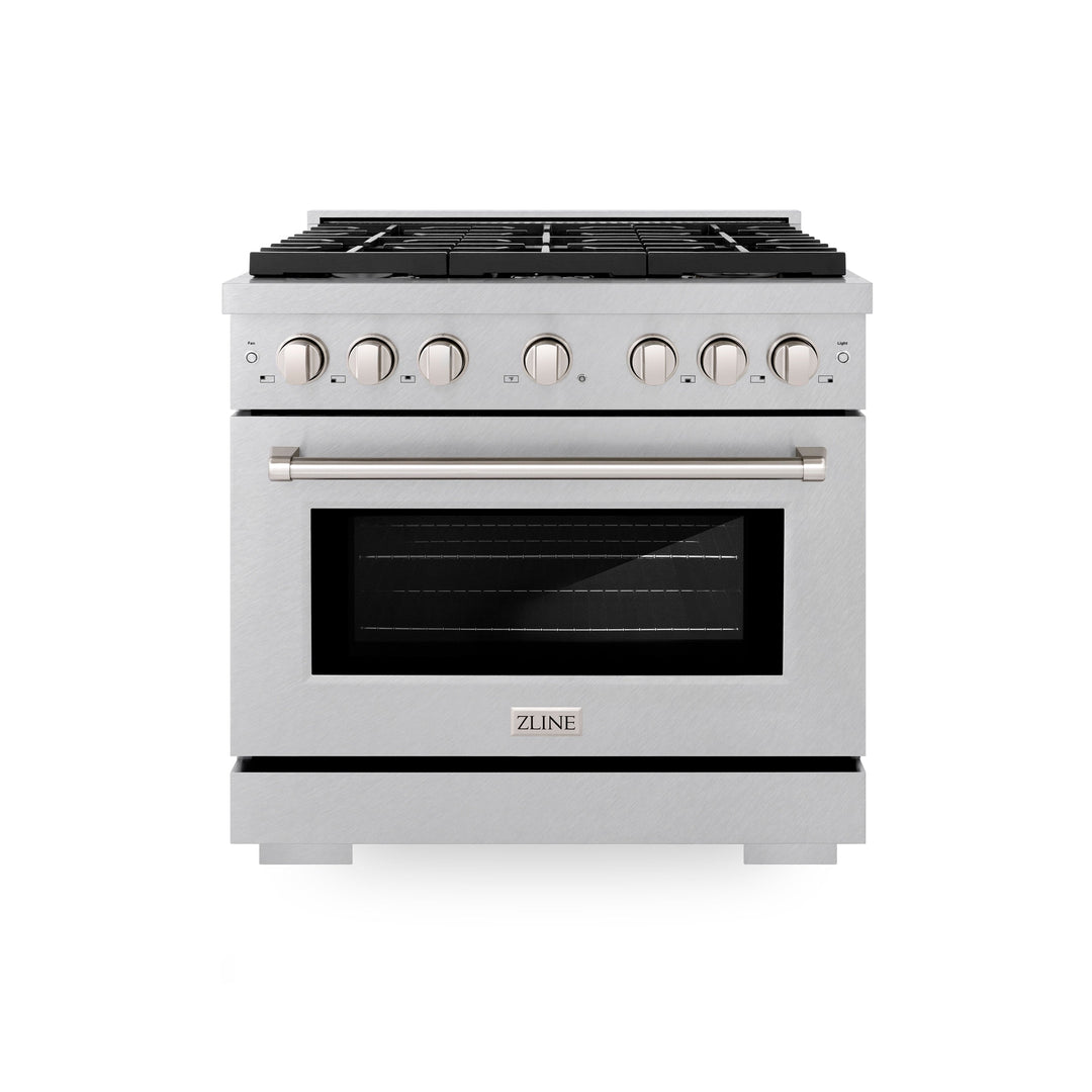 ZLINE 36 in. 5.2 cu. ft. Paramount Dual Fuel Range with 6 Burner Gas Cooktop and Electric Convection Oven in Satin Stainless Steel, Open Box-Excellent Condition