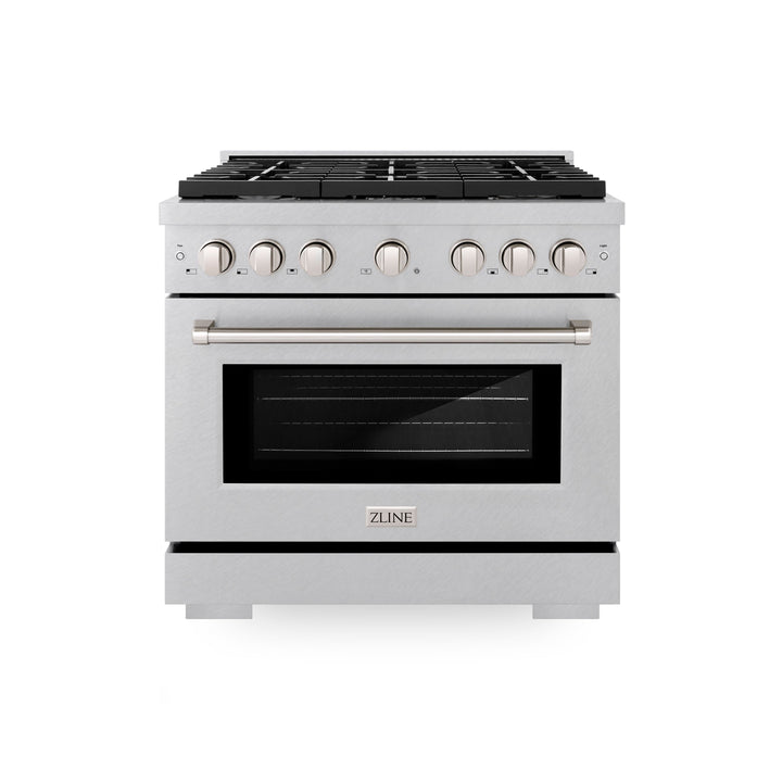 ZLINE 36 in. 5.2 cu. ft. Paramount Dual Fuel Range with 6 Burner Gas Cooktop and Electric Convection Oven in Satin Stainless Steel, Open Box-Excellent Condition