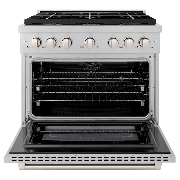 ZLINE 36 in. 5.2 cu. ft. Paramount Dual Fuel Range with 6 Burner Gas Cooktop and Electric Convection Oven in Satin Stainless Steel, Open Box-Excellent Condition