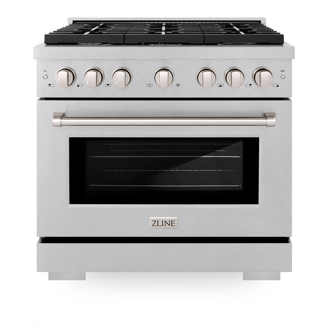 ZLINE 36 in. 5.2 cu. ft. Paramount Dual Fuel Range with 6 Burner Gas Cooktop and Electric Convection Oven in Satin Stainless Steel, Open Box-Excellent Condition