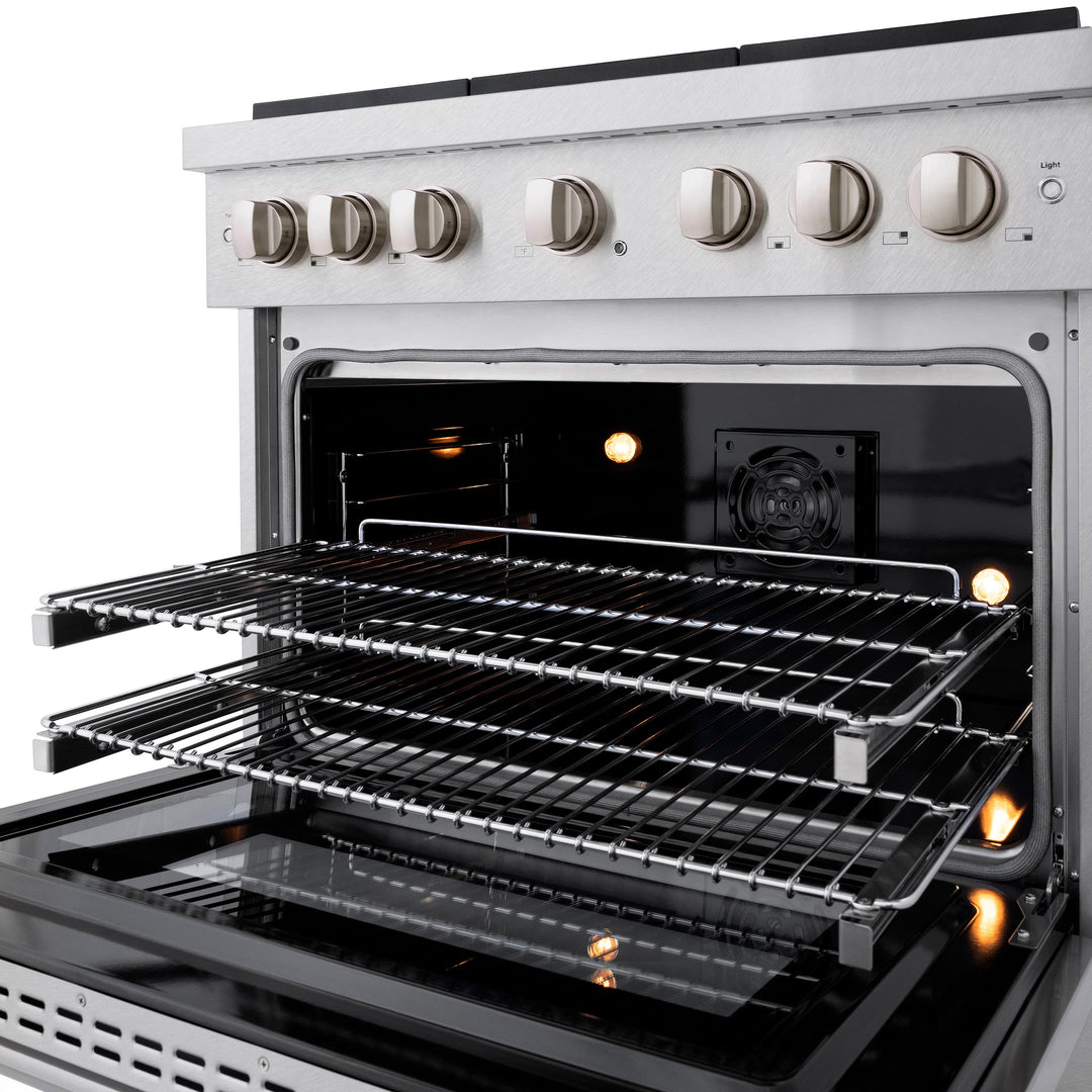 ZLINE 36 in. 5.2 cu. ft. Paramount Dual Fuel Range with 6 Burner Gas Cooktop and Electric Convection Oven in Satin Stainless Steel, Open Box-Excellent Condition