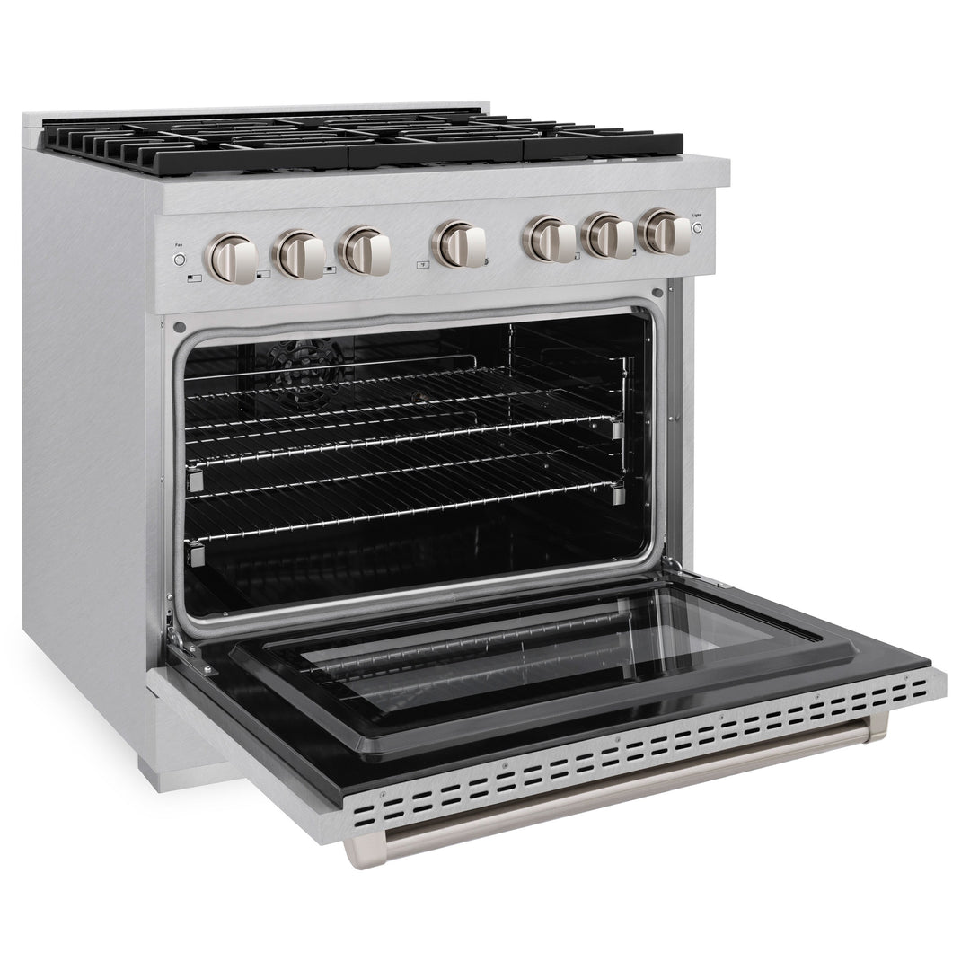 ZLINE 36 in. 5.2 cu. ft. Paramount Dual Fuel Range with 6 Burner Gas Cooktop and Electric Convection Oven in Satin Stainless Steel, Open Box-Excellent Condition