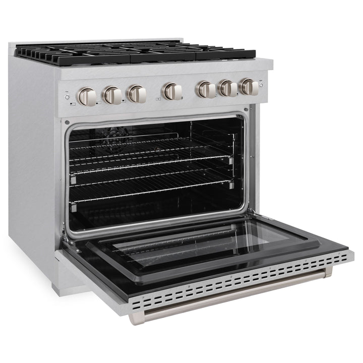 ZLINE 36 in. 5.2 cu. ft. Paramount Dual Fuel Range with 6 Burner Gas Cooktop and Electric Convection Oven in Satin Stainless Steel, Open Box-Excellent Condition