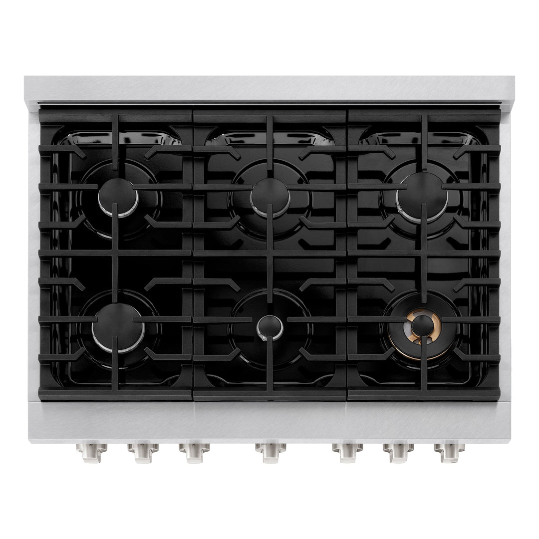 ZLINE 36 in. 5.2 cu. ft. Paramount Dual Fuel Range with 6 Burner Gas Cooktop and Electric Convection Oven in Satin Stainless Steel, Open Box-Excellent Condition