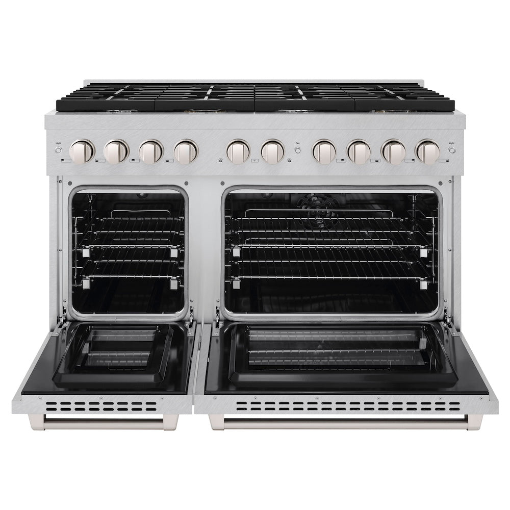 ZLINE 48 in. 6.7 cu. ft. Paramount Double Oven Dual Fuel Range with 8 Burner Gas Cooktop in Satin Stainless Steel, Open Box-Excellent Condition