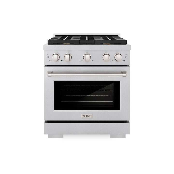 ZLINE 30 in. 4.2 cu. ft. Paramount Dual Fuel Range with Gas Cooktop and Electric Convection Oven in Satin Stainless Steel with 4 Brass Burners (SDRS-BR-30)