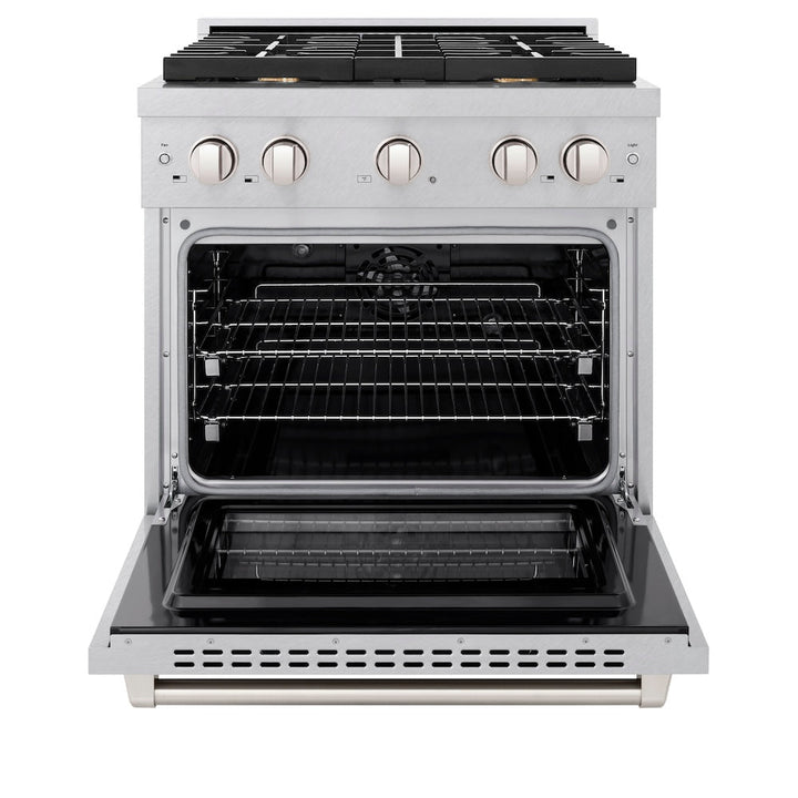 ZLINE 30 in. 4.2 cu. ft. Paramount Dual Fuel Range with Gas Cooktop and Electric Convection Oven in Satin Stainless Steel with 4 Brass Burners (SDRS-BR-30)