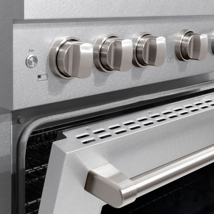 ZLINE 36 in. 5.2 cu. ft. Paramount Dual Fuel Range with Gas Cooktop and Electric Convection Oven in Satin Stainless Steel with 6 Brass Burners (SDRS-BR-36)