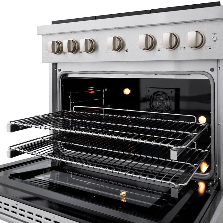 ZLINE 36 in. 5.2 cu. ft. Paramount Dual Fuel Range with Gas Cooktop and Electric Convection Oven in Satin Stainless Steel with 6 Brass Burners (SDRS-BR-36)