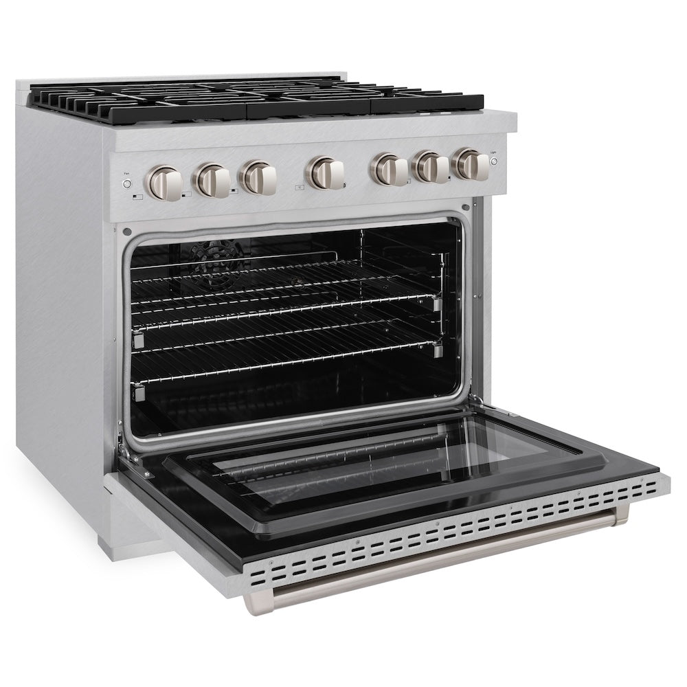 ZLINE 36 in. 5.2 cu. ft. Paramount Dual Fuel Range with Gas Cooktop and Electric Convection Oven in Satin Stainless Steel with 6 Brass Burners (SDRS-BR-36)