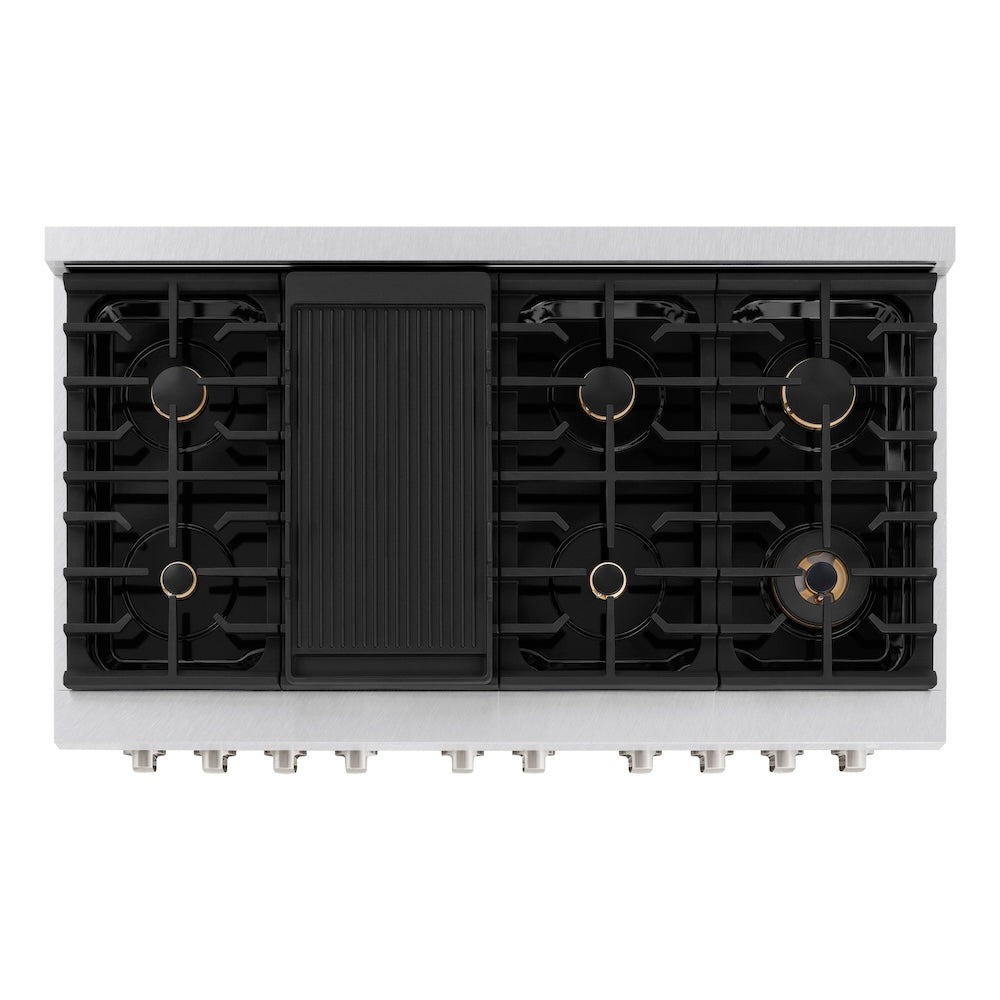 ZLINE 48 in. 6.7 cu. ft. Paramount Double Oven Dual Fuel Range in Satin Stainless Steel with 8 Brass Burners (SDRS-BR-48)