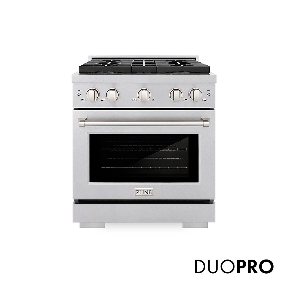ZLINE 30 in. 4.2 cu. ft. Paramount Dual Fuel Range with 4 Burner DuoPro™ Cooktop and Electric Convection Oven in Satin Stainless Steel, Open Box-Excellent Condition