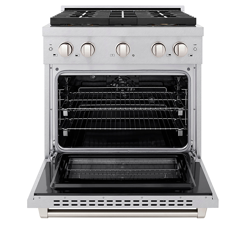 ZLINE 30 in. 4.2 cu. ft. Paramount Dual Fuel Range with 4 Burner DuoPro™ Cooktop and Electric Convection Oven in Satin Stainless Steel, Open Box-Excellent Condition