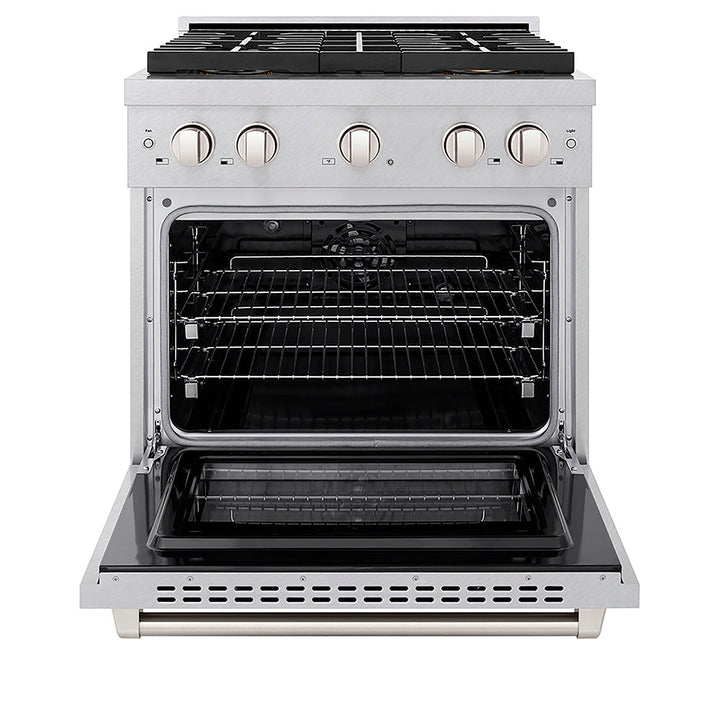 ZLINE 30 in. 4.2 cu. ft. Paramount Dual Fuel Range with 4 Burner DuoPro™ Cooktop and Electric Convection Oven in Satin Stainless Steel, Open Box-Excellent Condition