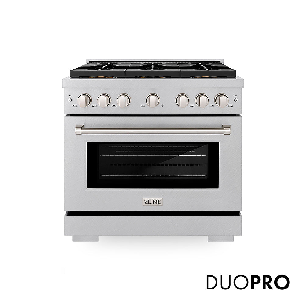 ZLINE 36 in. 5.2 cu. ft. Paramount Dual Fuel Range with 6 Burner DuoPro™ Cooktop and Electric Convection Oven in Satin Stainless Steel, Open Box-Excellent Condition