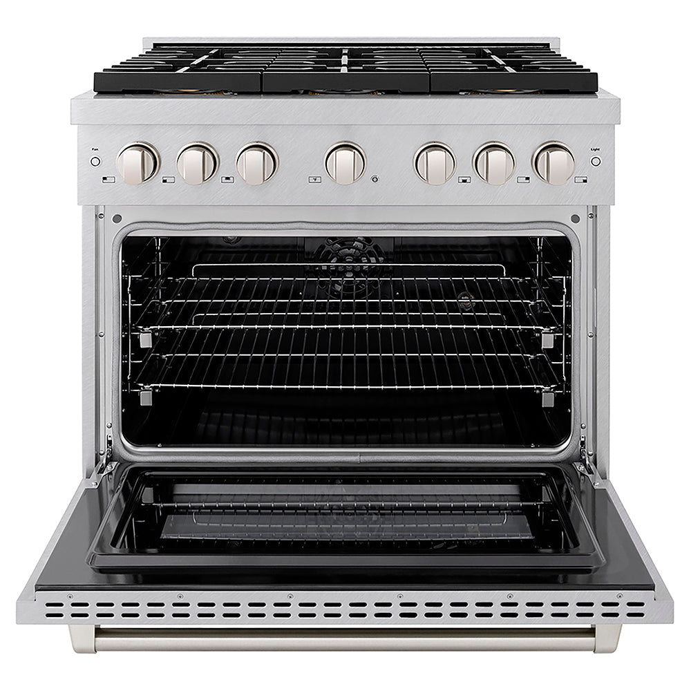 ZLINE 36 in. 5.2 cu. ft. Paramount Dual Fuel Range with 6 Burner DuoPro™ Cooktop and Electric Convection Oven in Satin Stainless Steel, Open Box-Excellent Condition