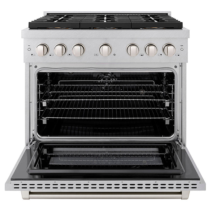 ZLINE 36 in. 5.2 cu. ft. Paramount Dual Fuel Range with 6 Burner DuoPro™ Cooktop and Electric Convection Oven in Satin Stainless Steel, Open Box-Excellent Condition