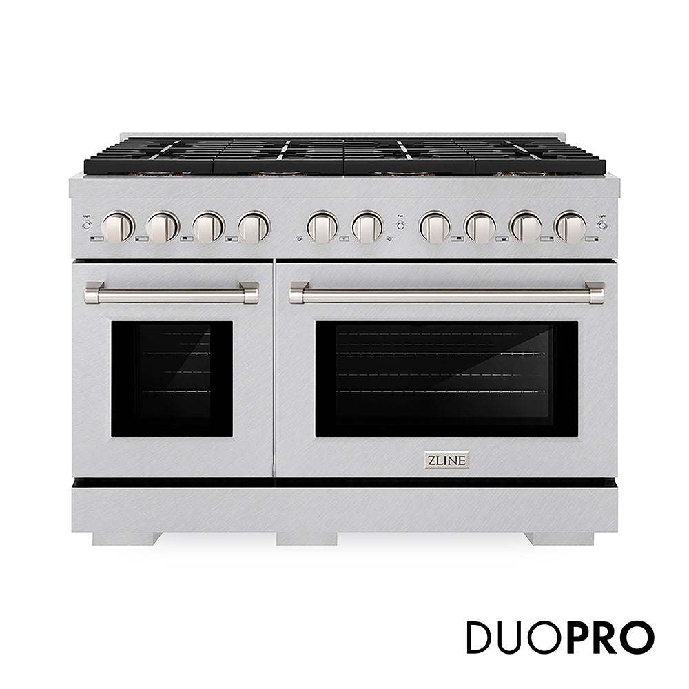ZLINE 48 in. 6.7 cu. ft. Paramount Dual Fuel Range with 8 Burner DuoPro™ Cooktop and Dual Ovens in Satin Stainless Steel, Open Box-Excellent Condition