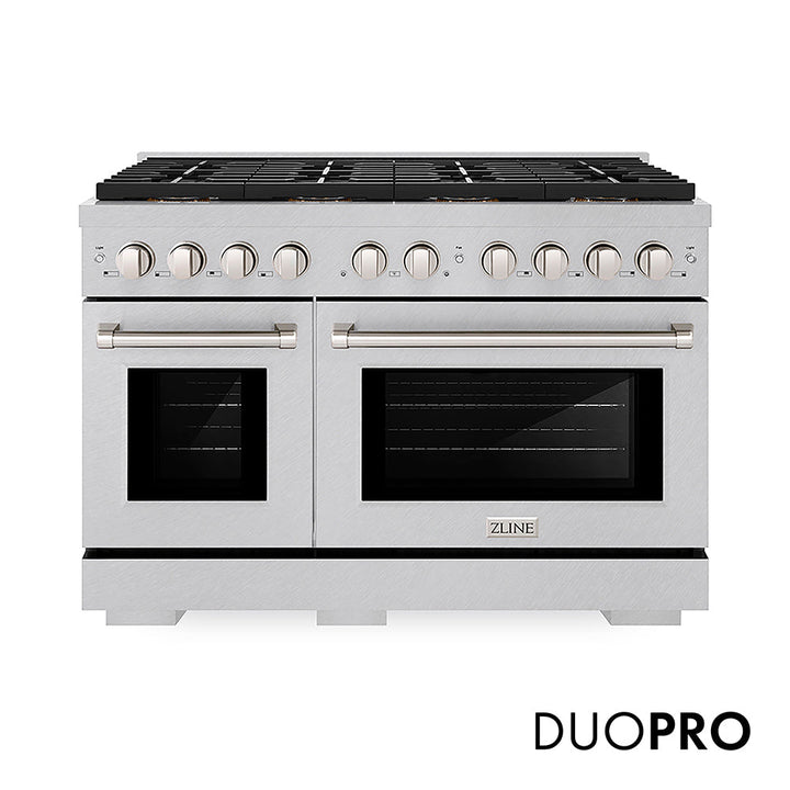 ZLINE 48 in. 6.7 cu. ft. Paramount Dual Fuel Range with 8 Burner DuoPro™ Cooktop and Dual Ovens in Satin Stainless Steel, Open Box-Excellent Condition