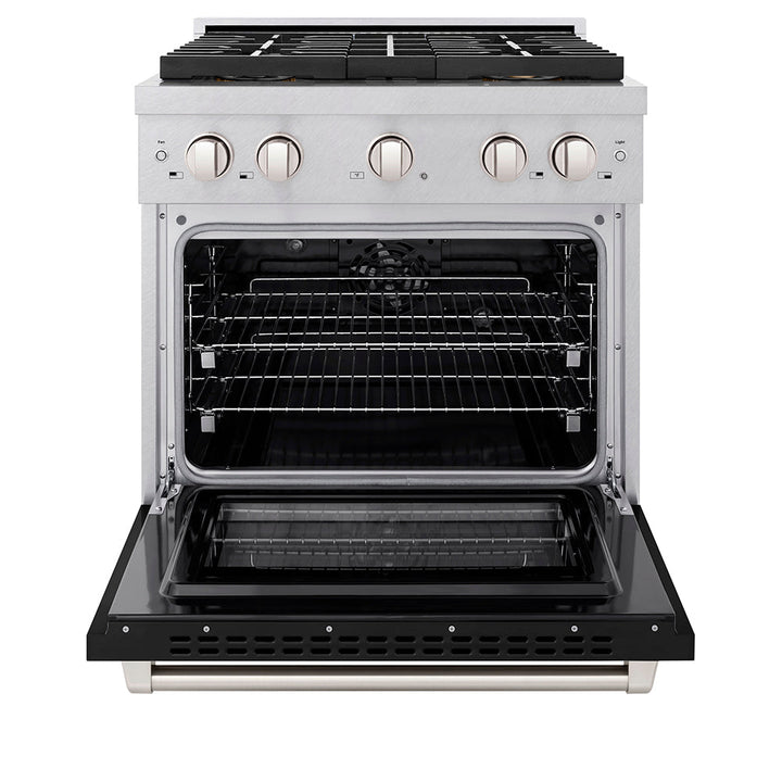ZLINE 30 in. 4.2 cu. ft. Paramount Dual Fuel Range with 4 Burner DuoPro™ Cooktop and Electric Convection Oven in Satin Stainless Steel with Black Matte Door (PSDRS-BLM-30)
